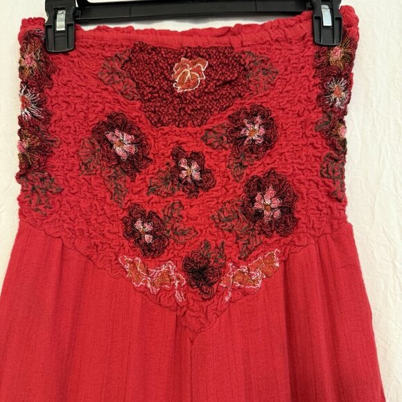 Free People Karan Strapless Smocked Jumpsuit Romper Red Size XS Boho Floral - Picture 3 of 15